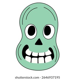 Halloween Skull Cartoon Character Face. Smiley Skeleton Bone Head  Traditional Halloween Holiday Mascot Head. Funny Monster Mask Doodle Symbol. Jack Spooky Head Icon. Cute Comic Autumn Halloween Party