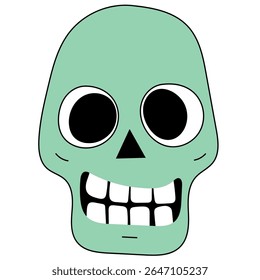 Halloween Skull Cartoon Character Face. Smiley Skeleton Bone Head  Traditional Halloween Holiday Mascot Head. Funny Monster Mask Doodle Symbol. Jack Spooky Head Icon. Cute Comic Autumn Halloween Party
