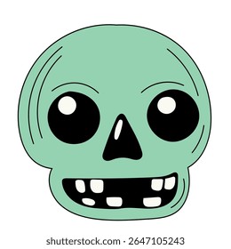Halloween Skull Cartoon Character Face. Smiley Skeleton Bone Head  Traditional Halloween Holiday Mascot Head. Funny Monster Mask Doodle Symbol. Jack Spooky Head Icon. Cute Comic Autumn Halloween Party