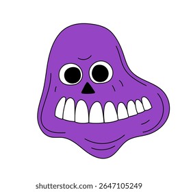 Halloween Skull Cartoon Character Face. Smiley Skeleton Bone Head  Traditional Halloween Holiday Mascot Head. Funny Monster Mask Doodle Symbol. Jack Spooky Head Icon. Cute Comic Autumn Halloween Party
