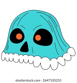 Halloween Skull Cartoon Character Face. Smiley Skeleton Bone Head  Traditional Halloween Holiday Mascot Head. Funny Monster Mask Doodle Symbol. Jack Spooky Head Icon. Cute Comic Autumn Halloween Party