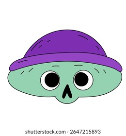 Halloween Skull Cartoon Character Face. Smiley Skeleton Bone Head Traditional Halloween Holiday Mascot Head. Funny Monster Mask Doodle Symbol. Jack Spooky Head Icon. Cute Comic Autumn Halloween Party