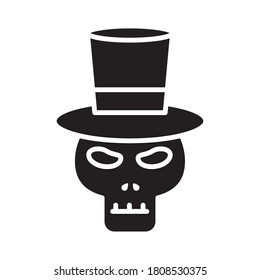 Halloween skull cartoon with hat silhouette style icon design, Holiday and scary theme Vector illustration