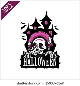 Halloween Skull Castle Logo Vector