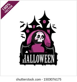 Halloween Skull Castle Logo Vector