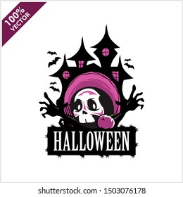 Halloween Skull Castle Logo Vector