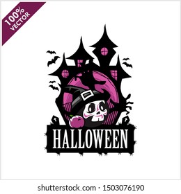 Halloween Skull Castle Logo Vector