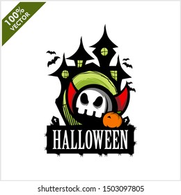  Halloween Skull Castle Vector Logo