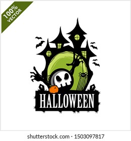  Halloween Skull Castle Vector Logo