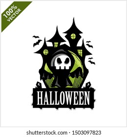  Halloween Skull Castle Vector Logo