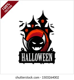 Halloween Skull Castle Vector Logo