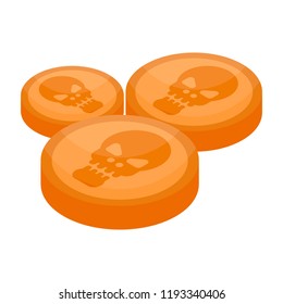 Halloween skull coin icon. Isometric of halloween skull coin vector icon for web design isolated on white background