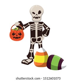 halloween skull costume with sweet candies vector illustration design