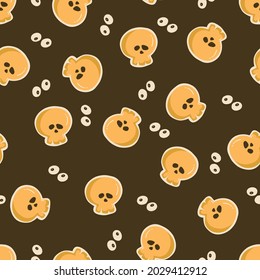 Halloween Skull and Creepy Eyes Vector Seamless Pattern