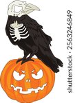 Halloween Skull Crow in Pumpkin Vector