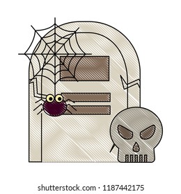 halloween skull danger gravestone and spider