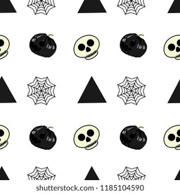 Halloween skull dark pumpkin and web spider seamless pattern. vector illustration for fashion textile print and wrapping with festive design.