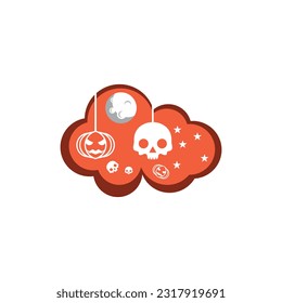 halloween skull decoration on cloud logo design template, halloween logo simple and clean