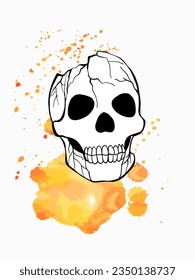 Halloween Skull as design element. Hand drawn digital illustration. Isolated on white background.