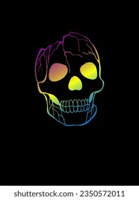 Halloween Skull as design element. Hand drawn digital illustration. Isolated on black background.