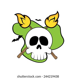 Halloween Skull Face with Fire Vector Graphic