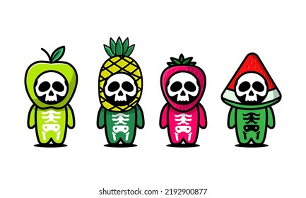 Halloween skull with fruit costume, suitable for sticker for trick or treat