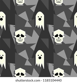 Halloween skull and ghost seamless pattern. vector illustration for fashion textile print and wrapping with festive design.