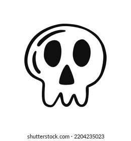 Halloween Skull Ghost Shape, Hand Drawn Cute Skeleton Silhouette, Isolated on White Background. Vector Illustration, Monochrome Doodle Style Line art.