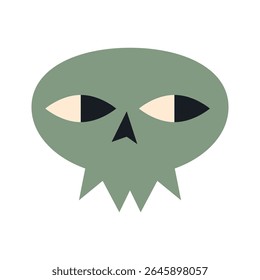 Halloween skull. Green funny character for holiday design. Isolated vector illustration