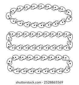 Halloween skull hand drawn decorative frames set isolated background. Vector