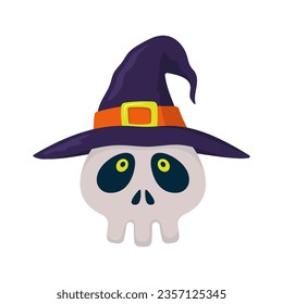 Halloween skull in a hat icon. Color silhouette. Front view. Vector simple flat graphic illustration. Isolated object on a white background. Isolate.