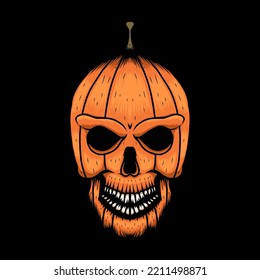 halloween skull head pumpkin illustration
