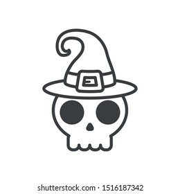 halloween skull head with witch hat vector illustration design