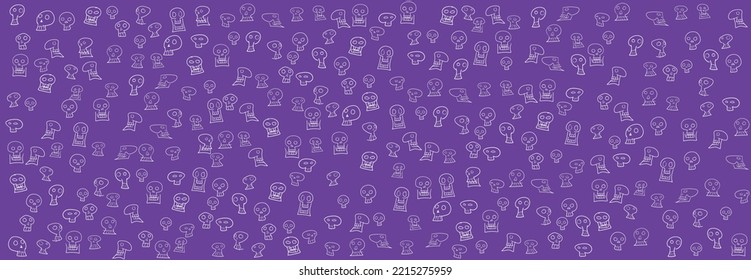 Halloween skull heads on purple background. Vector illustration
