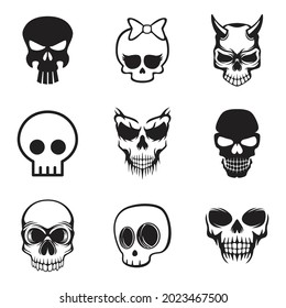 Halloween skull icon set isolated on a white background