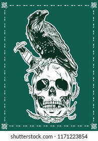 Halloween skull illustration black and white background