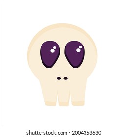 The Halloween skull is isolated white background. Cute skull with eyes and teeth for decoration on the traditional Halloween holiday. Vector illustration in a flat cartoon style.