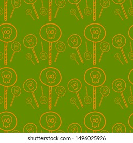 Halloween skull lollipop pattern on green background, halloween theme vector illustration for design and decoration, image