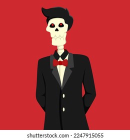Halloween Skull Man in Suit Design Flat Illustration