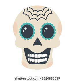 Halloween skull.  Mexican skeleton isolated on white background. Day of the dead. Dia muertos dead spooky skull. 