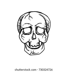 Halloween skull. Halloween object design isolated element on white background. Hand drawn vector sketch doodle graphic illustration. Halloween party, holiday, cloth, print, icon,logo,paper,decor. 