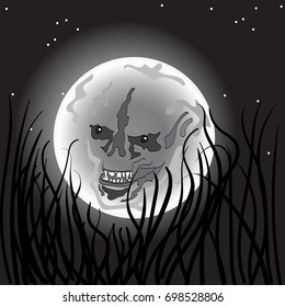 Halloween . The skull on the background of the starry sky. Alien. Illustration. Vector. 