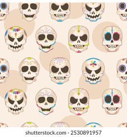 Halloween skull pattern with spooky and decorative designs, Vector