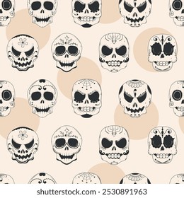 Halloween skull pattern with spooky and decorative designs, Vector