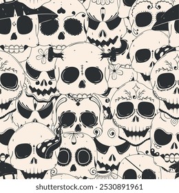 Halloween skull pattern with spooky and festive designs, Vector