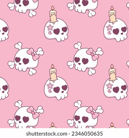 Halloween skull pink seamless pattern