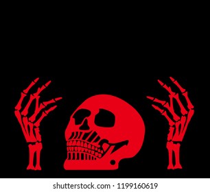 Halloween skull red color with hands background