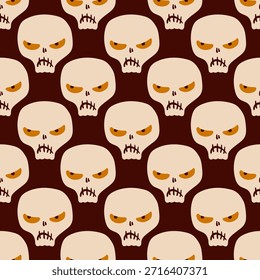 Halloween skull seamless pattern for wrapping, fabric, holiday decoration, textile, wallpaper
