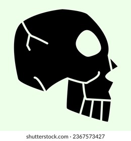 Halloween Skull Side View solid icon. Human spooky death head glyph style pictogram on white background. Witchcraft and magic sign for mobile concept and web design. Vector graphics