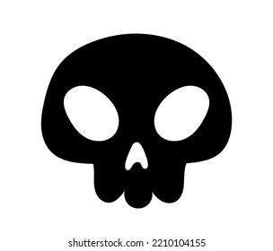 Halloween skull silhouette. Skeleton head, scary pattern and logotype. Sticker for social networks and messengers. Horror and fear, phobia and panic, nightmare. Cartoon flat vector illustration